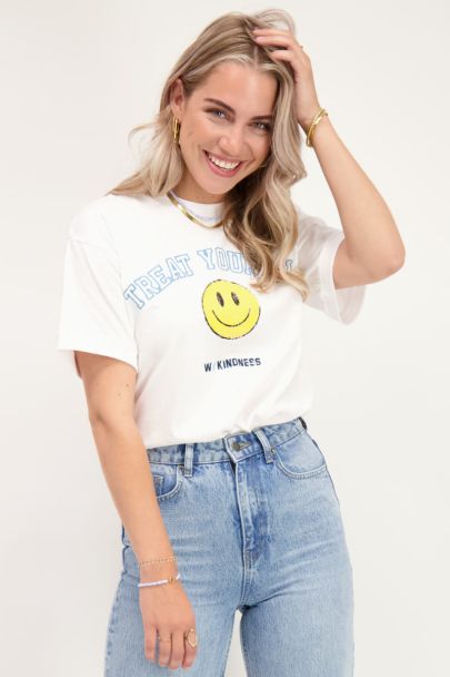Weißes T-Shirt mit Smiley-Print