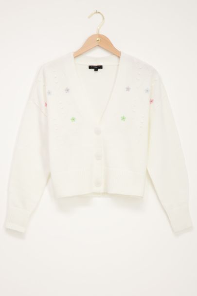 White cardigan with embroidered flowers