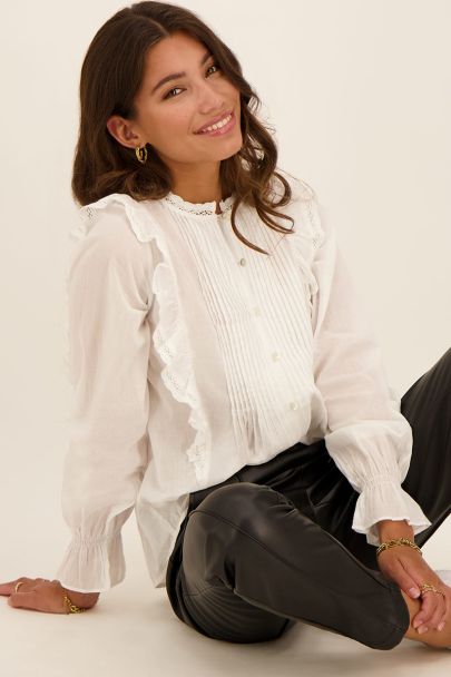 White ruffled & pleated blouse