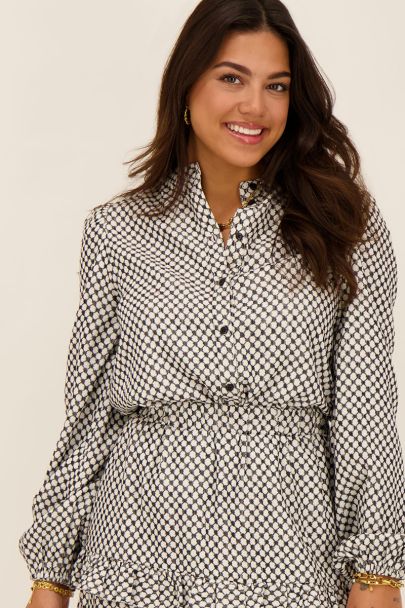 White blouse with black abstract jacquard