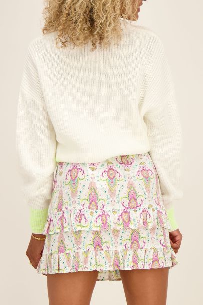 White skirt with multicoloured boho print