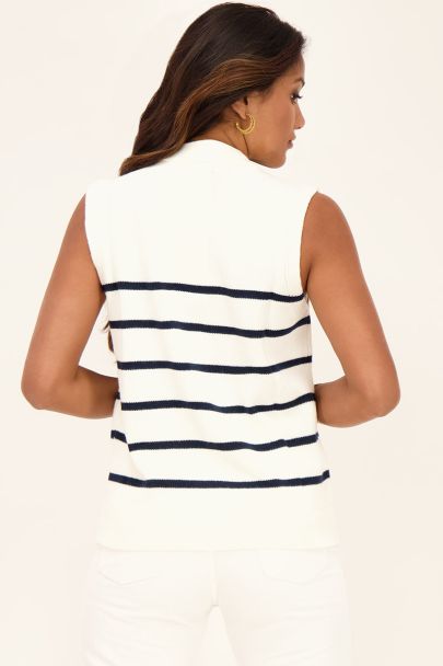 White sleeveless jumper with stripes & buttons