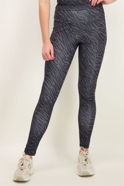 Grey sports leggings with zebra print
