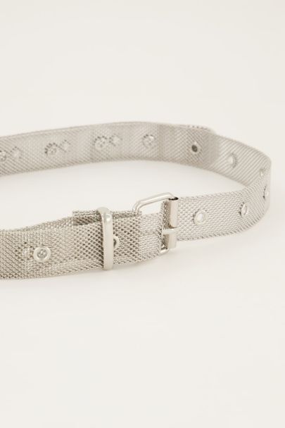 Silver colored mesh belt
