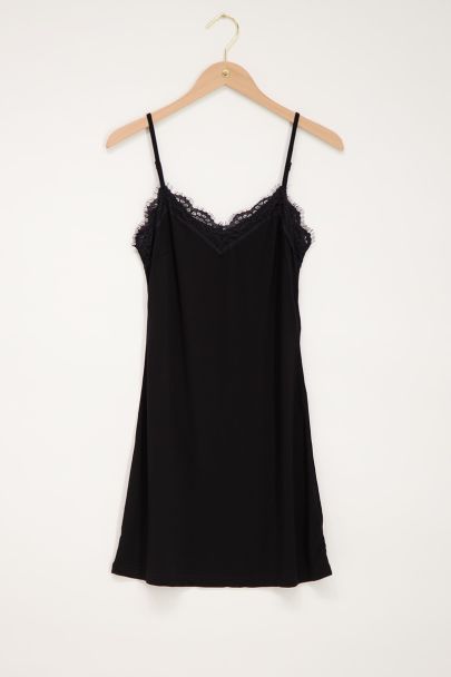 Black slip dress with lace