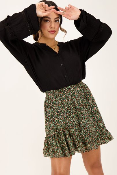 Groen rokje met ruffles & bloemenprint