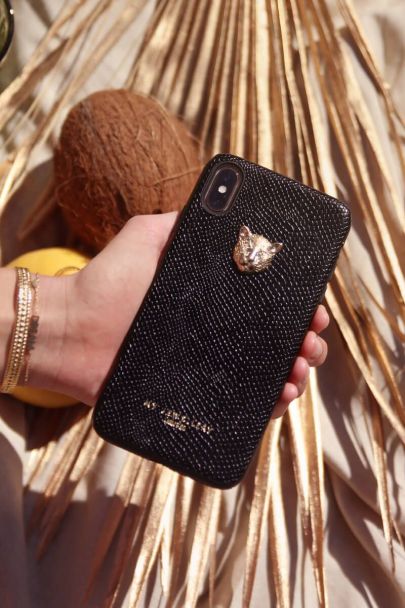 Schwarze Smartphone-Hülle mit Leoparden-Print