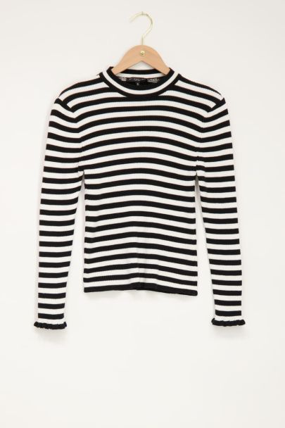 Black-white striped top featuring ruffle