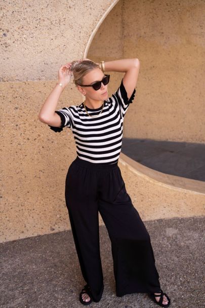 Black and white striped ribbed top