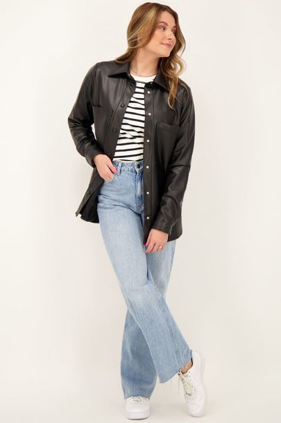 Black faux leather blouse