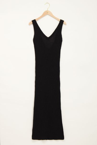 Black bouclé split maxi dress