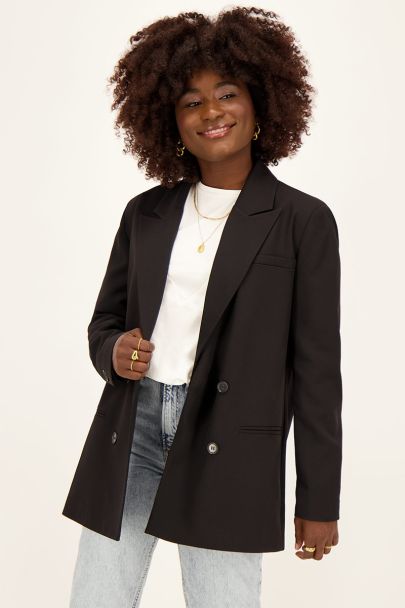 Zwarte double breasted oversized blazer