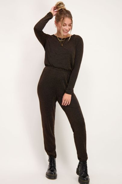 Black glitter jumpsuit with open back