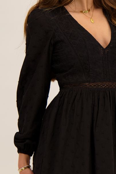 Black embroidered balloon sleeved dress