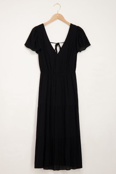 Black deep V-neck midi dress