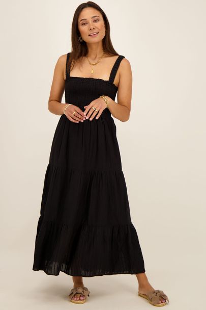 Black smocked maxi dress