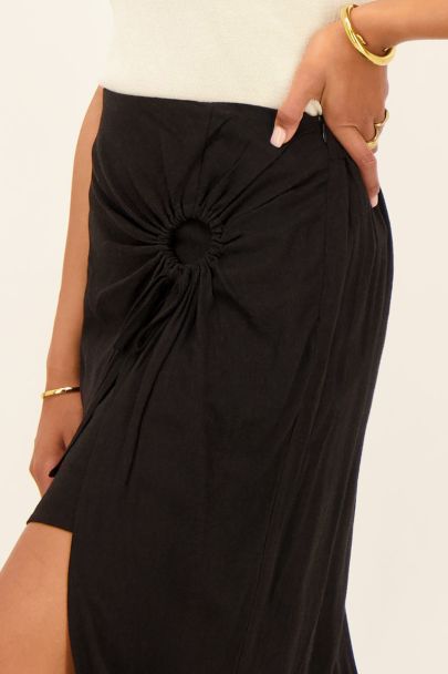 Black linen look midi skirt 