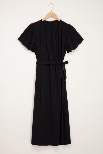 Robe portefeuille midi noire à manches chauve-souris