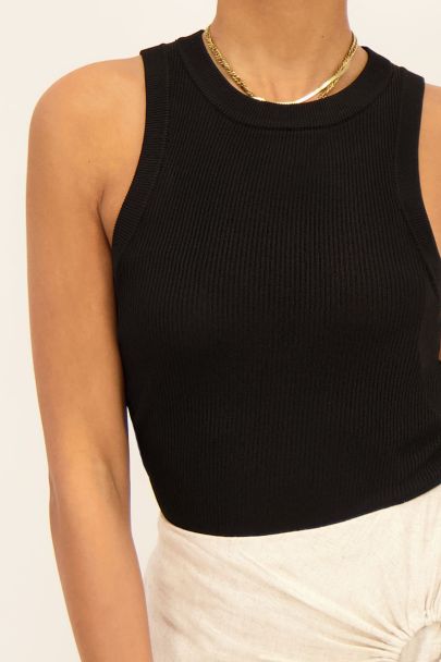 Black high neck sleeveless top