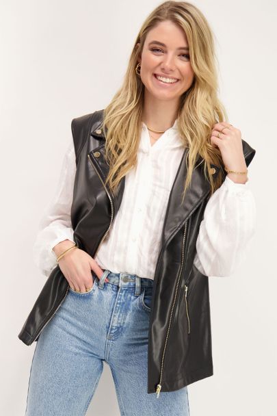 Zwarte oversized leatherlook gilet