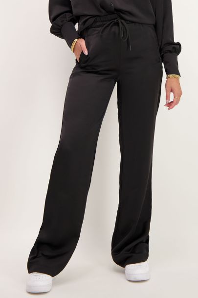 Black satin look trousers