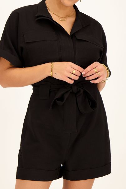 Black playsuit with chest pockets