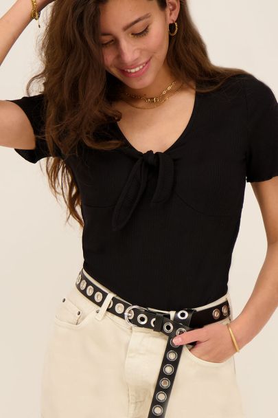 Black rib top with bow detail