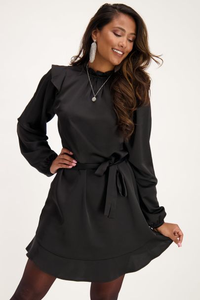 Black satin look dress with open back 