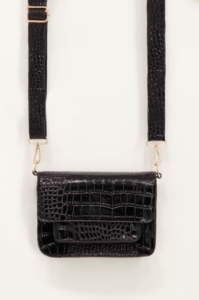 Zwarte schoudertas croco print | Schoudertassen | My Jewellery
