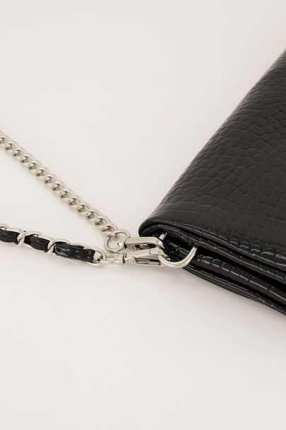 Schwarze Umhängetasche mit silberfarbenem Reißverschluss | My Jewellery