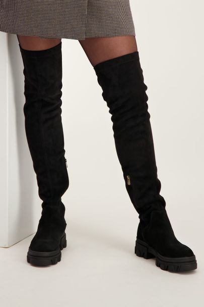 Black suede thigh-high boots 