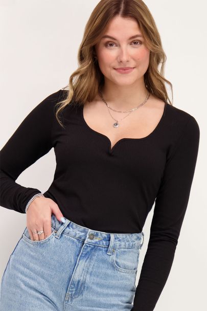 Black top with heart shaped neckline