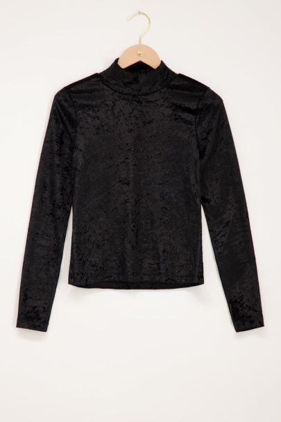Black velvet turtleneck top
