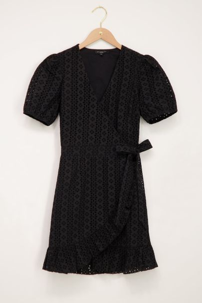 Black crochet wrap dress