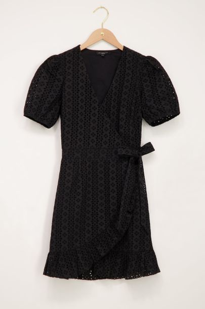  Robe portefeuille noire avec broderie