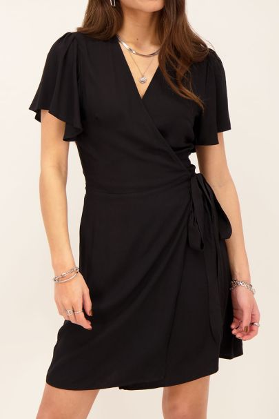 Black short sleeve wrap dress