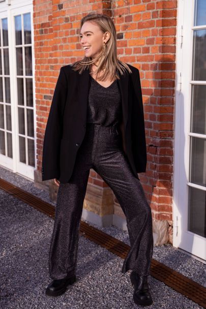 Zwarte glitter straight fit broek