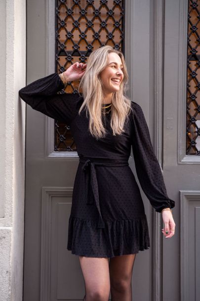 Lange Mouwen Spijkerjurkje Zwart V Hals Shirt Jurkjes Dames Dames