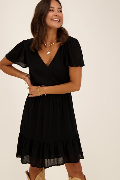 Black short V-neck dress