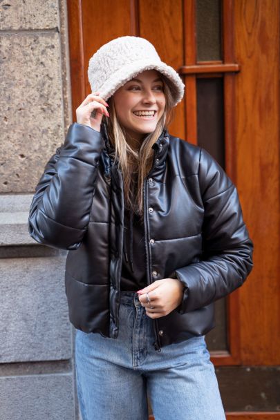 Zwarte leatherlook puffer jacket