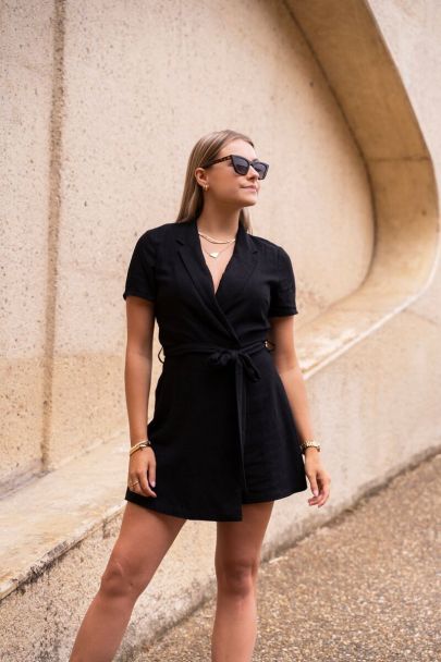 Combishort en lin noir
