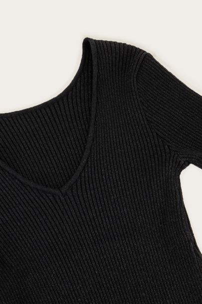 Black glitter rib top 