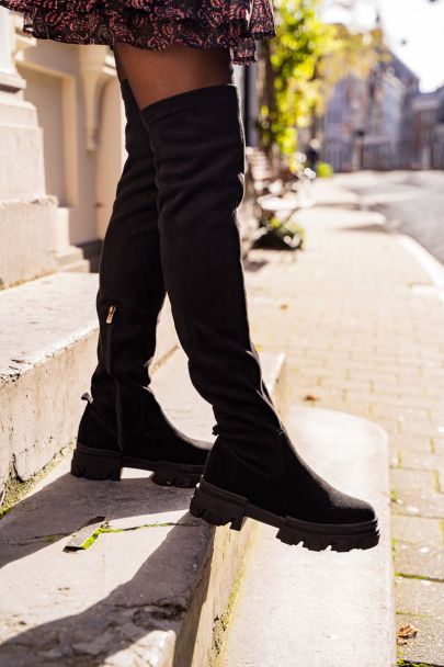 Bottes hautes noires en daim 