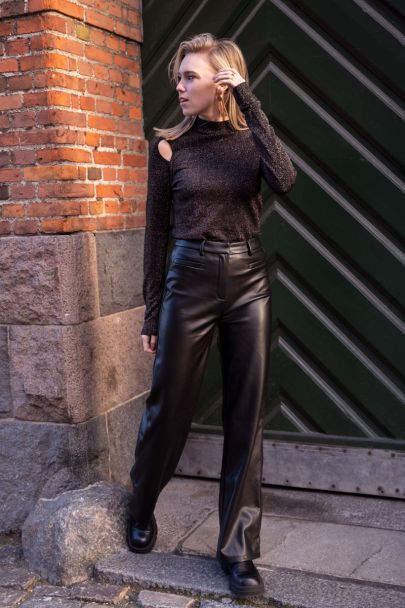 Black loose fit leather-look trousers