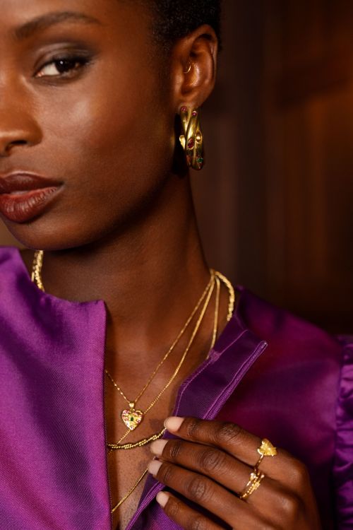 Midnight double hoop earrings with colourful rhinestones | My Jewellery