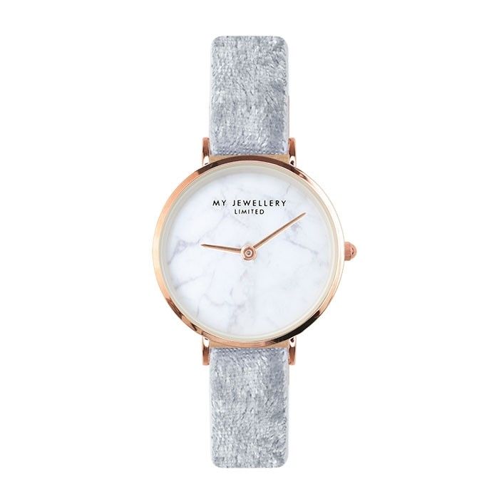 My Jewellery Horloge velvet bandje marmer grijs