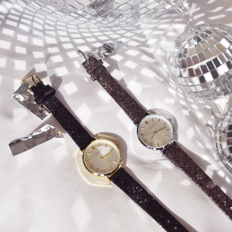 Bruin glitter horloge met zilveren details