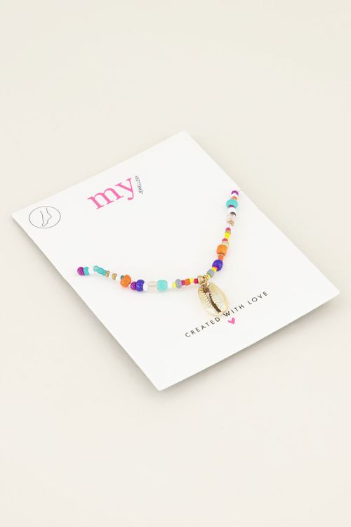 Enkelbandje kralen en gouden schelp | Enkelbandjes My Jewellery