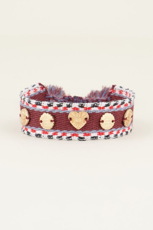 Donkerrode bohemian armband met bedeltjes | My Jewellery