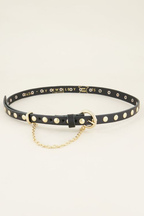 Leren riem goudkleurige studs en ketting | My Jewellery